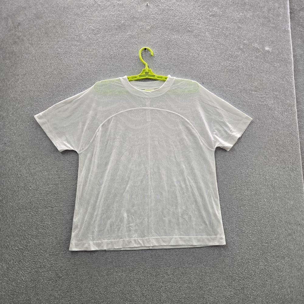 Lululemon Women Shirt 6 White Elastane Nylon Geometric Activewear Crew Neck